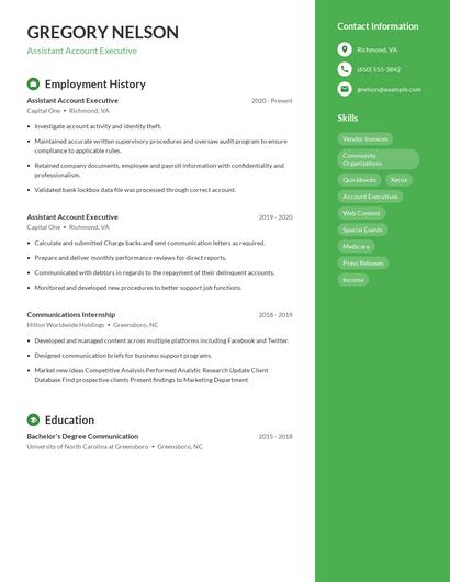 Assistant Account Executive Resume