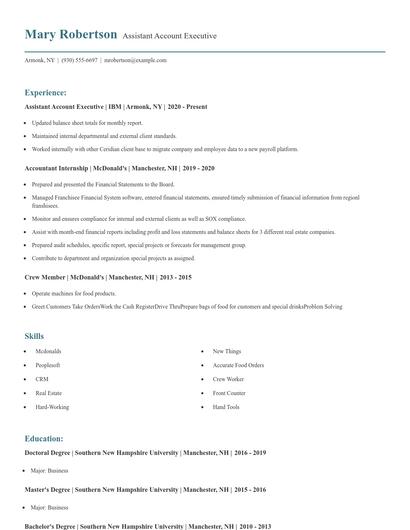 Assistant Account Executive Resume