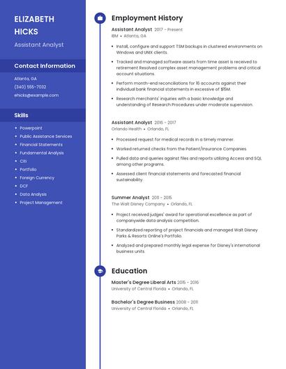 Assistant Analyst Resume