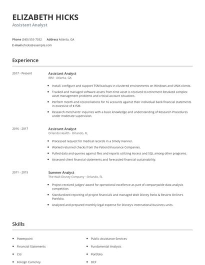 Assistant Analyst Resume