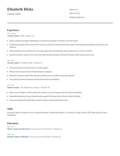 Assistant Analyst Resume