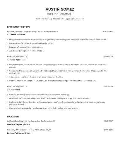 Assistant Archivist Resume