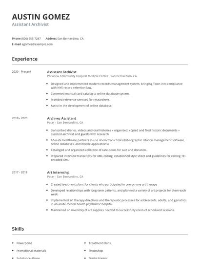 Assistant Archivist Resume
