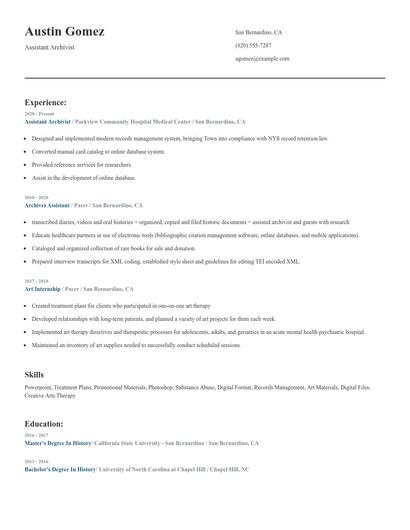 Assistant Archivist Resume