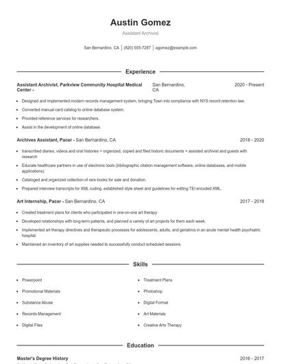 Assistant Archivist Resume