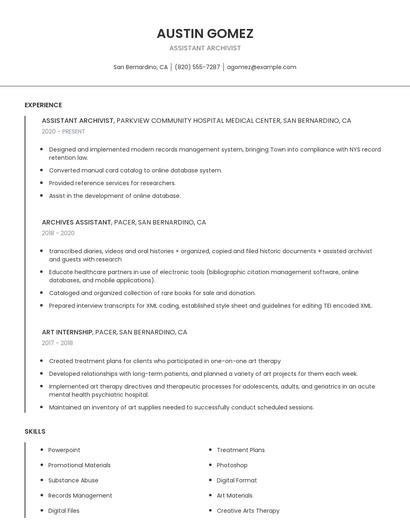 Assistant Archivist Resume