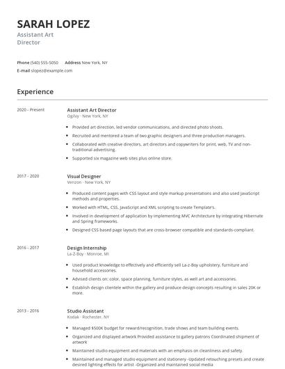Assistant Art Director Resume