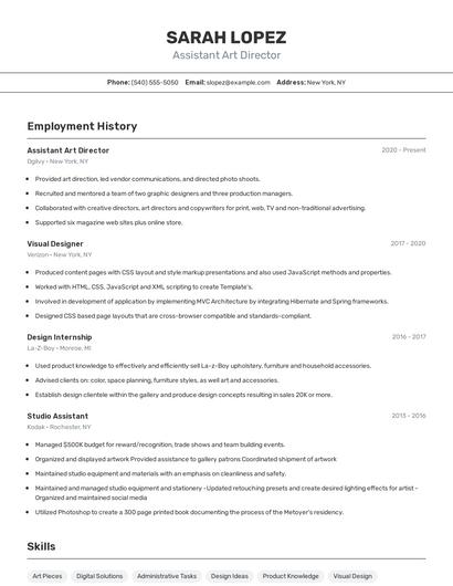 Assistant Art Director Resume