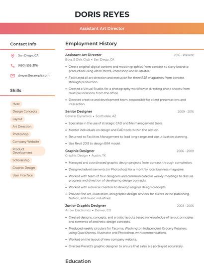 Assistant Art Director Resume