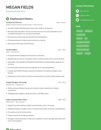 Assistant Art Director Resume