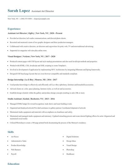 Assistant Art Director Resume