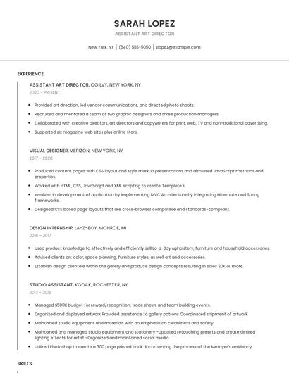 Assistant Art Director Resume