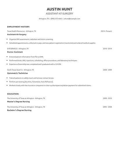 Assistant-At-Surgery Resume