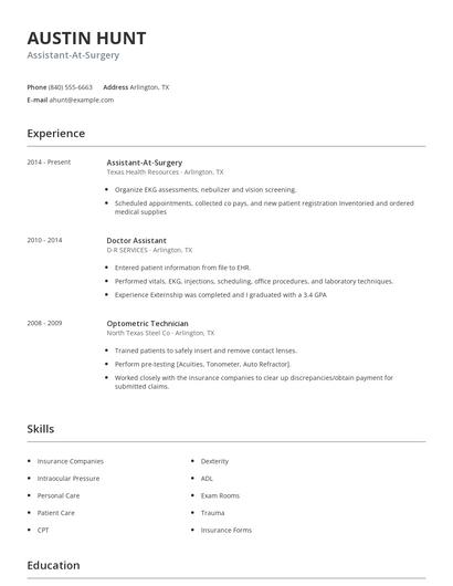 Assistant-At-Surgery Resume