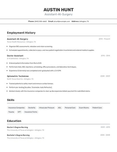 Assistant-At-Surgery Resume