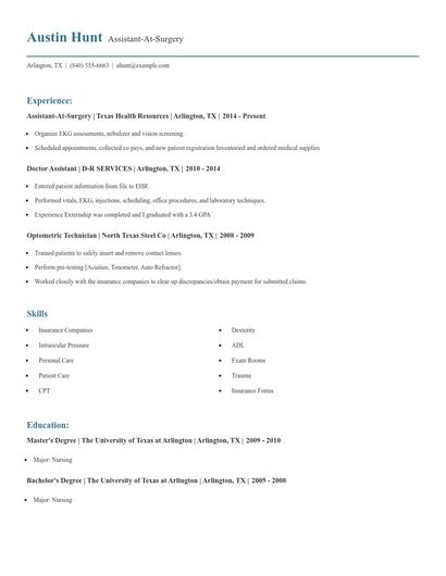 Assistant-At-Surgery Resume