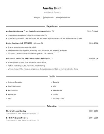 Assistant-At-Surgery Resume