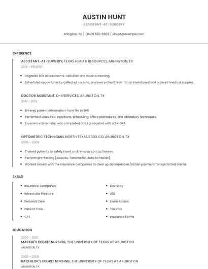 Assistant-At-Surgery Resume