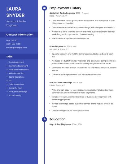 Assistant Audio Engineer Resume