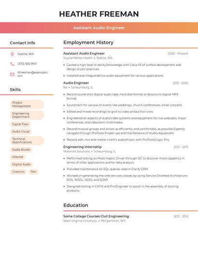 Assistant Audio Engineer Resume
