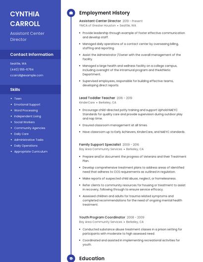 Assistant Center Director Resume