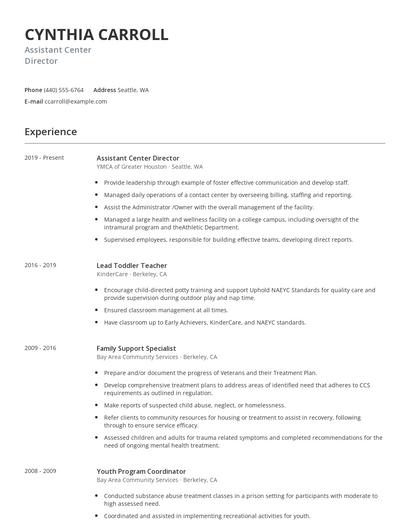 Assistant Center Director Resume