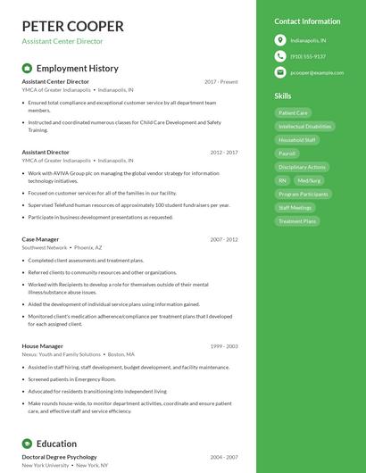 Assistant Center Director Resume