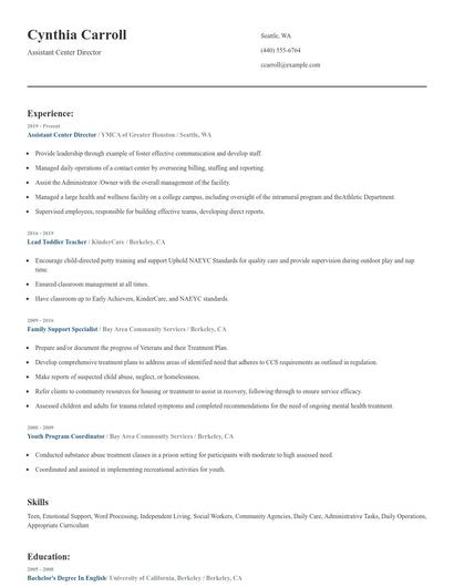 Assistant Center Director Resume