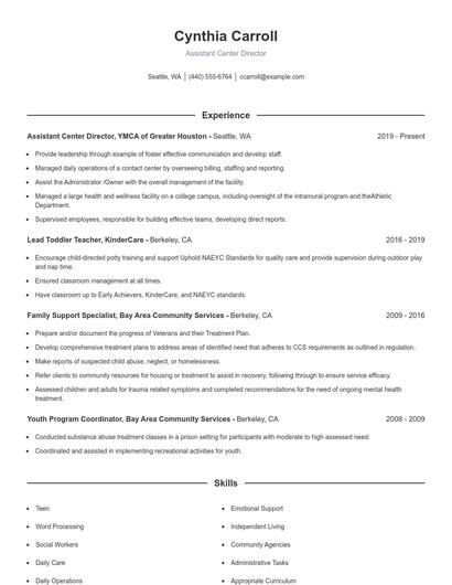 Assistant Center Director Resume