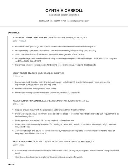 Assistant Center Director Resume
