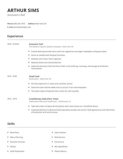 Assistant Chef Resume