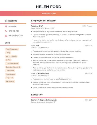 Assistant Chef Resume