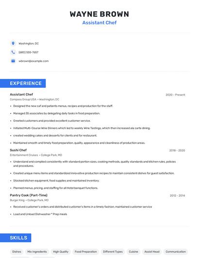 Assistant Chef Resume