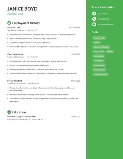 Assistant Chef Resume