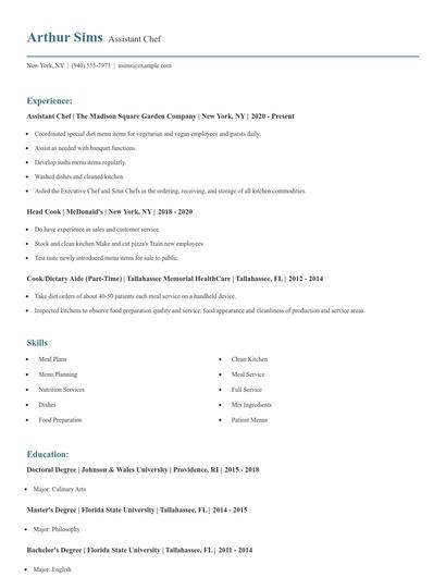 Assistant Chef Resume
