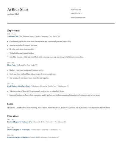 Assistant Chef Resume