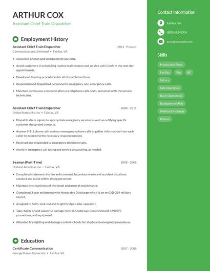 Assistant Chief Train Dispatcher Resume