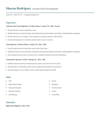 Assistant Chief Train Dispatcher Resume