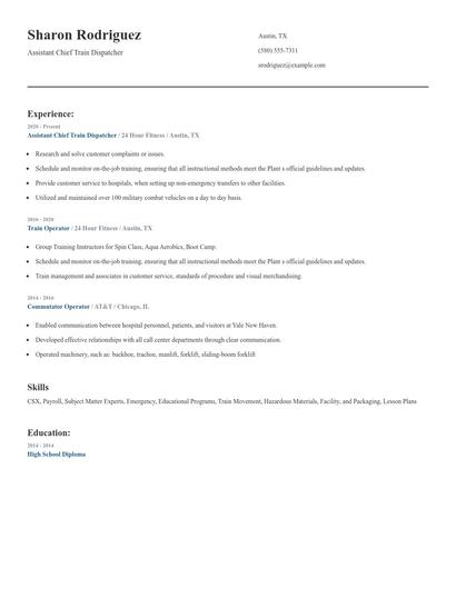 Assistant Chief Train Dispatcher Resume