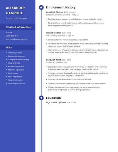 Assistant Cleaner Resume