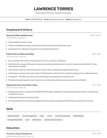 Assistant/Clinic Administrator Resume