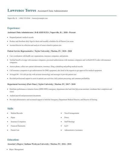 Assistant/Clinic Administrator Resume