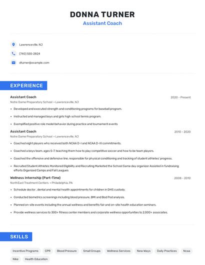 Assistant Coach Resume