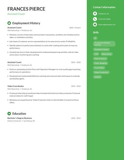 Assistant Coach Resume