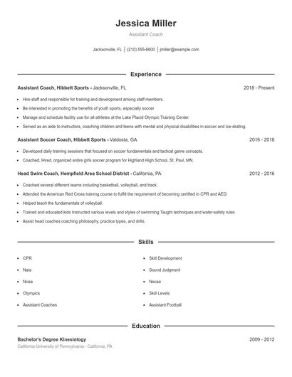 Assistant Coach Resume