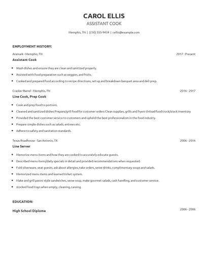 Assistant Cook Resume