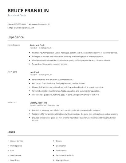 Assistant Cook Resume