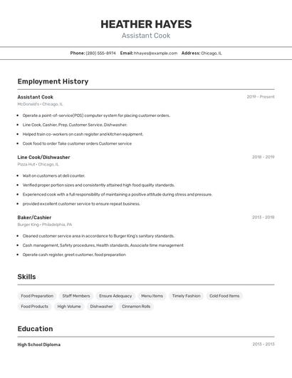 Assistant Cook Resume