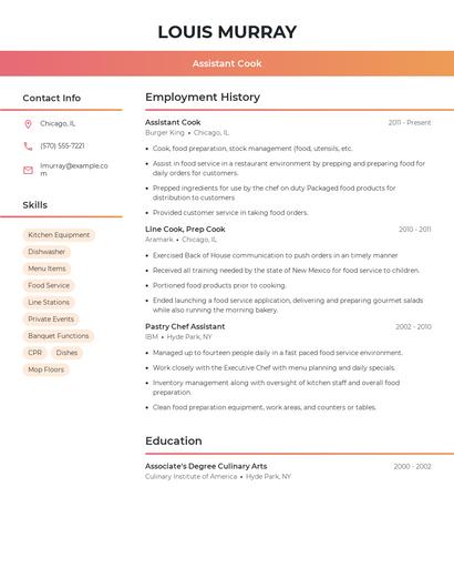 Assistant Cook Resume