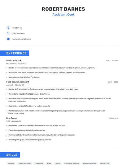 Assistant Cook Resume
